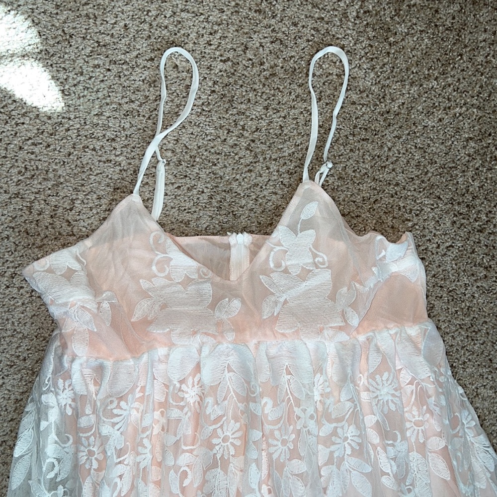 Pink Elegant Floral Lace High Waist Maxi Dress - Picture 11 of 11